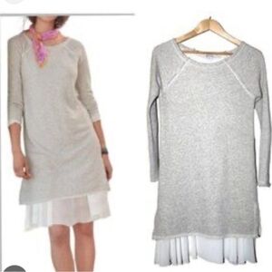 Sundance XXL Light Gray Knit Dress with White Pleated Hem Open Off Shoulder